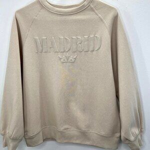 Planet Heart Madrid Spain Sweatshirt XS Oversize Crewneck Glitter Beige NWT